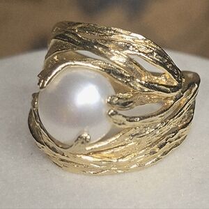 Elegant Bands, Gold JTV Geniune Pearl Ring